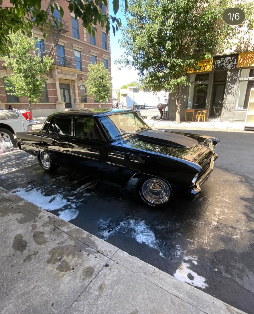 Black classic car freshly detailed